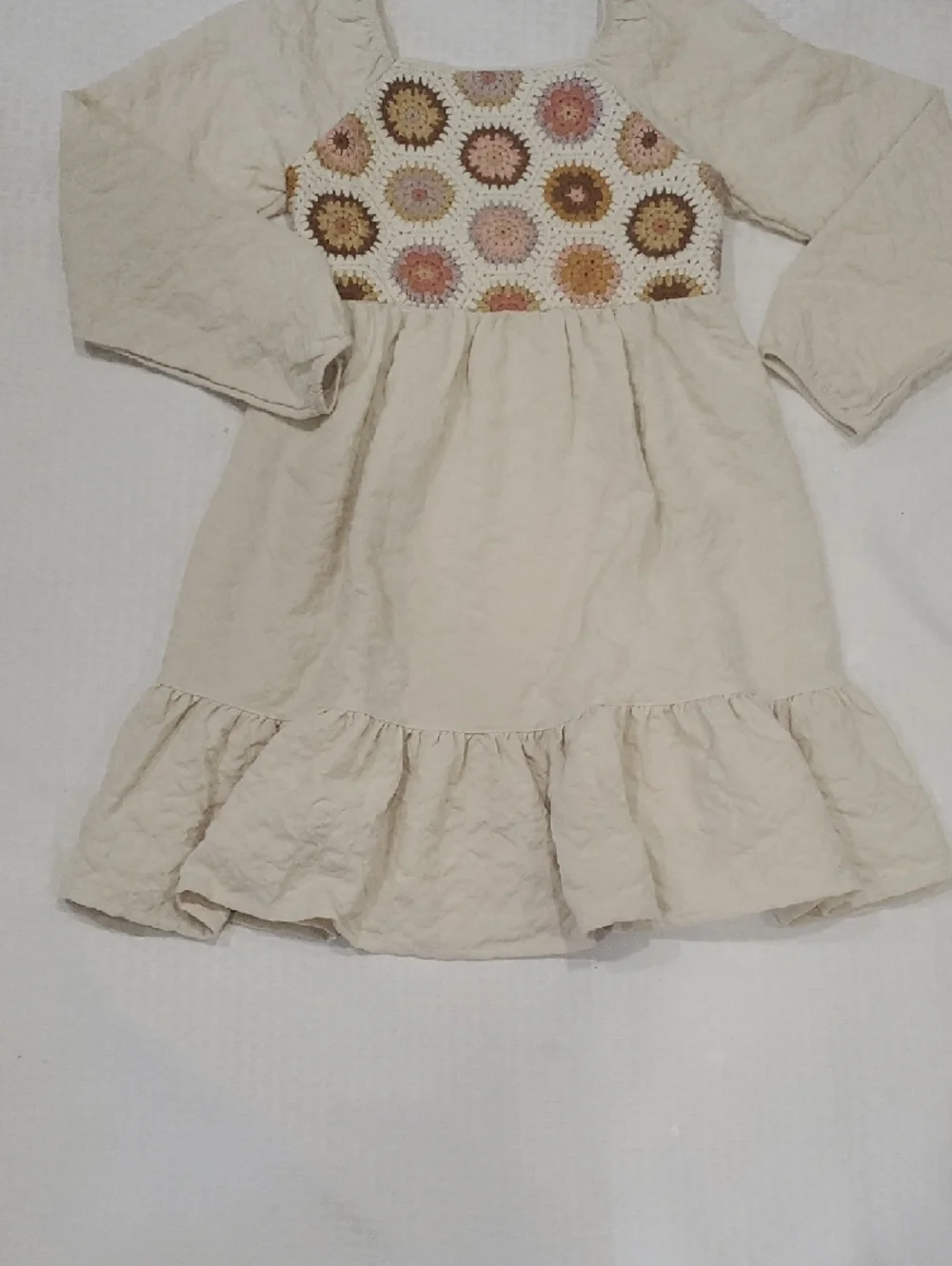 LC Lauren Conrad Cream Dress with Multicolor Crochet Yoke